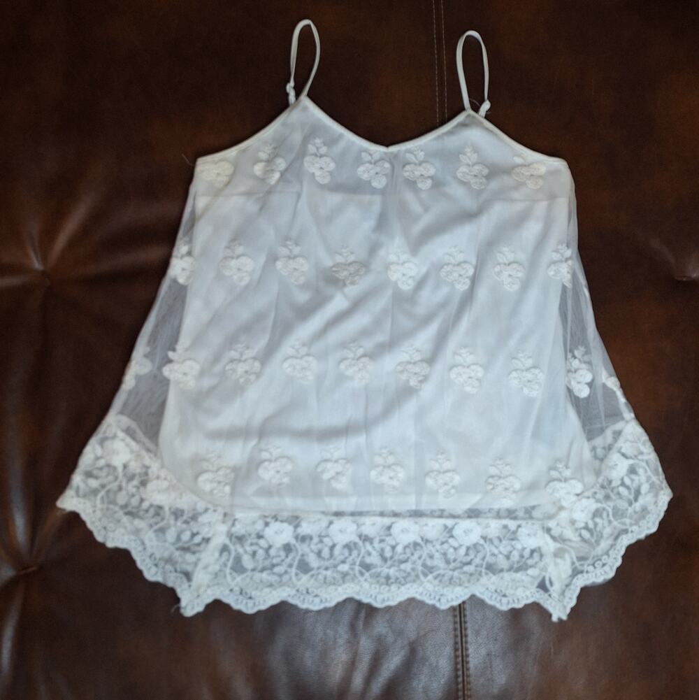 Suzy Shier Womens White Lace Mesh Spaghetti Strap Camisole Tank Top Y2K - L